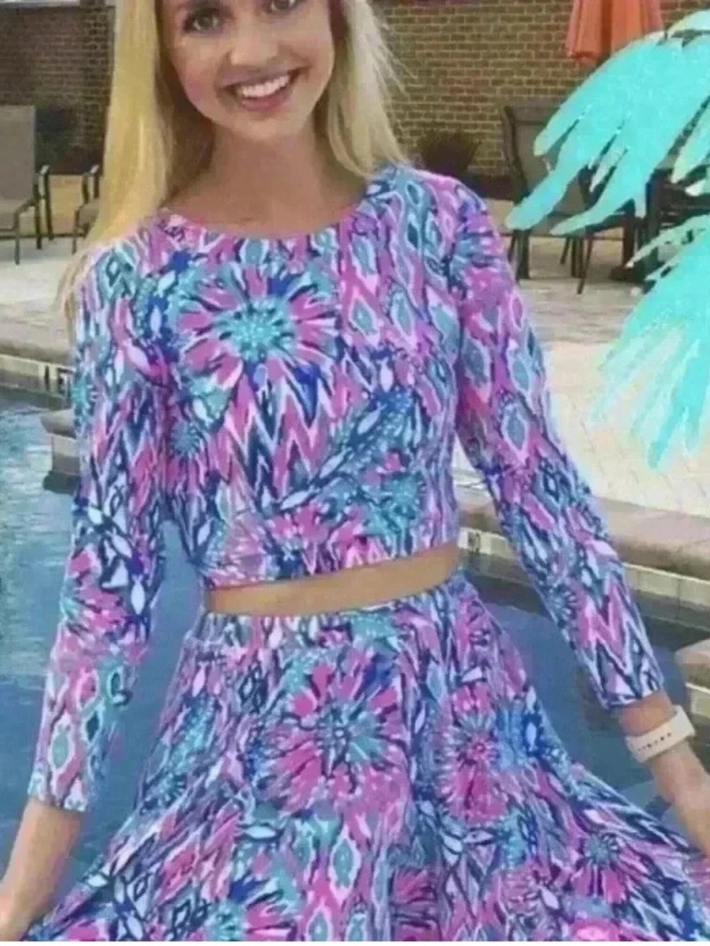 🛍️Lilly Pulitzer Carlitos Pink, Blue & Aqua Crop Top